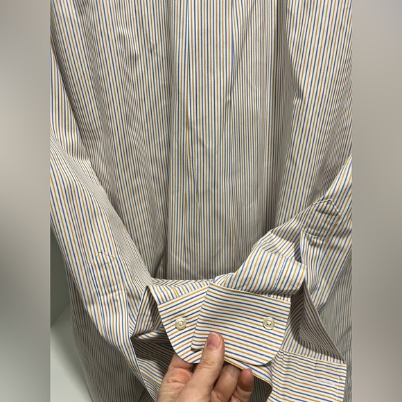 Brooks brothers classic non-iron supima cotton blue and gold stripe neck 17-35 - Picture 4 of 6